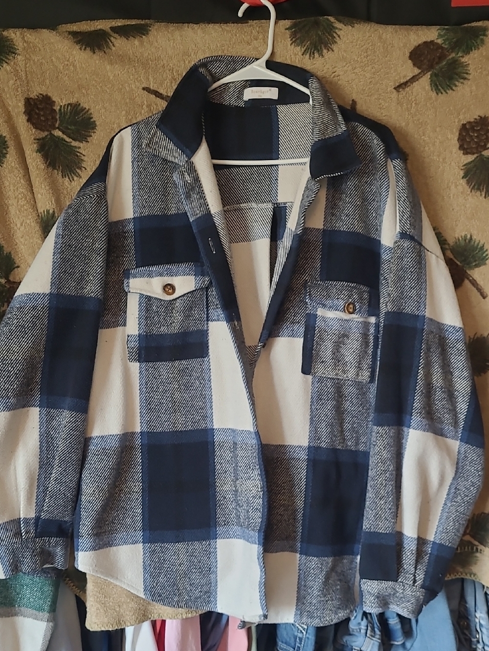 ROSVIGOR Blue and White Plaid Shacket